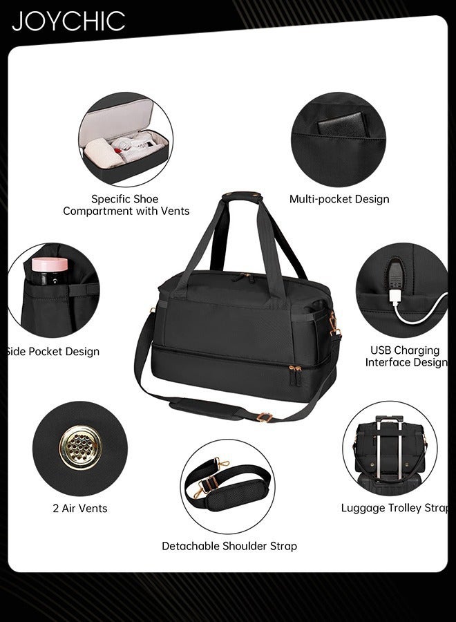 Joychic حقائب دوفل للسفر للنساء مقاومة للماء وقابلة للتنفس بسعة كبيرة حقيبة رياضية مع جيب منفصل للملابس الجافة والرطبة للسفر واليوغا واللياقة البدنية باللون الأسود - Image 3
