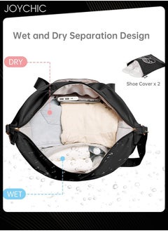 Joychic Women Waterproof Breathable Travel Duffel Bags Large Capacity Gym Bag with Dry Wet Separated Pocket for Sport Yoga Travel Fitness Black  - Image 2