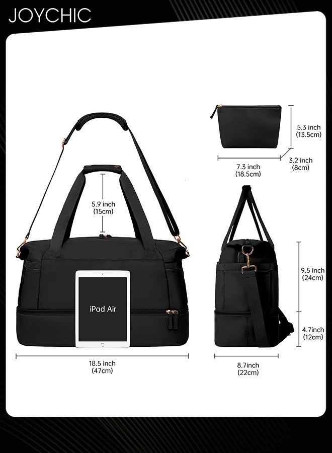 Joychic حقائب دوفل للسفر للنساء مقاومة للماء وقابلة للتنفس بسعة كبيرة حقيبة رياضية مع جيب منفصل للملابس الجافة والرطبة للسفر واليوغا واللياقة البدنية باللون الأسود - Image 4