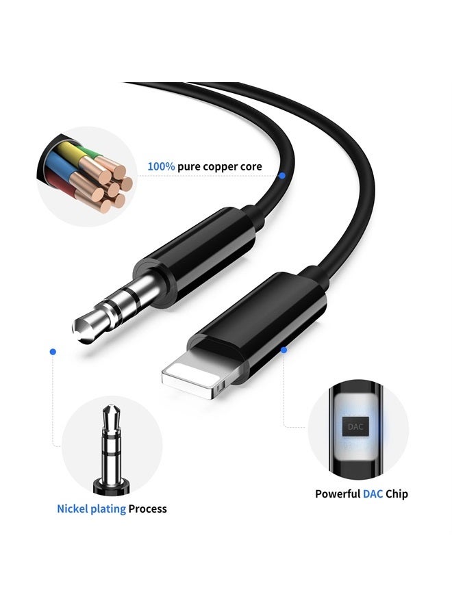 iSkey Aux Cord for iPhone, 3.5mm Aux Cable for Car Compatible with iPhone 13 12 11 XS XRx8 7 6 iPad iPod for Car Home Stereo, Speaker, Headphone, Support All iOS Version - 3.3ft (Black) - Image 2