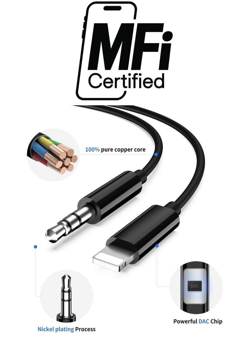 iSkey Aux Cord for iPhone, 3.5mm Aux Cable for Car Compatible with iPhone 13 12 11 XS XRx8 7 6 iPad iPod for Car Home Stereo, Speaker, Headphone, Support All iOS Version - 3.3ft (Black) - Image 1