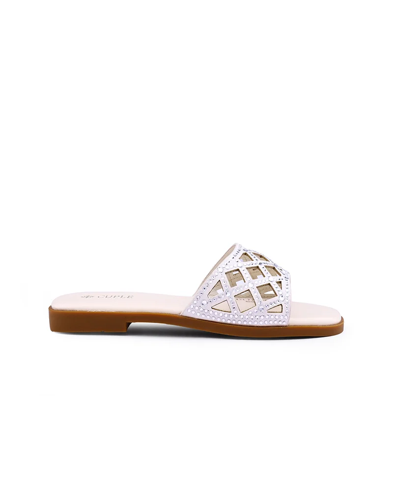 Cuple Womens cut-out flat slide sandals