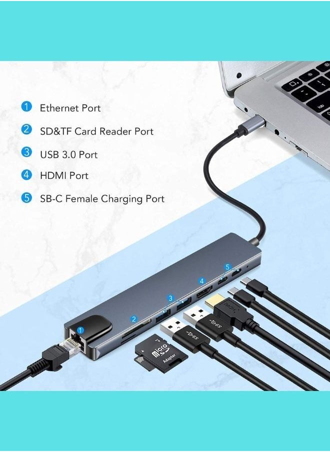إكس أل تي محطة إرساء 8 في 1 USB C منفذ RJ45 منفذ 4K HDMI HDTV SD TF بطاقة USB 3.0 PD لأجهزة الكمبيوتر اللوحية وأجهزة الكمبيوتر المحمولة  - Image 4