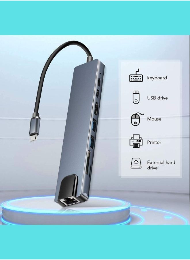 إكس أل تي محطة إرساء 8 في 1 USB C منفذ RJ45 منفذ 4K HDMI HDTV SD TF بطاقة USB 3.0 PD لأجهزة الكمبيوتر اللوحية وأجهزة الكمبيوتر المحمولة  - Image 2