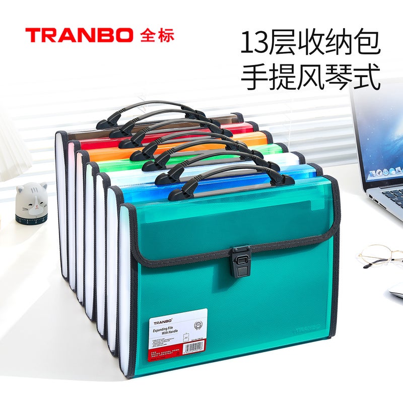 Tranbo/Full Standard A4 Portable Fashion Business Buckle 13-Compartment Fc Organ Bag Student Subject Test Paper Storage - Image 2