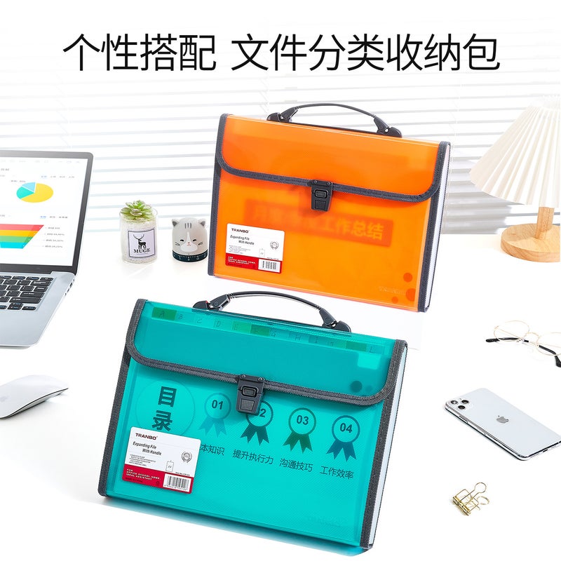 Tranbo/Full Standard A4 Portable Fashion Business Buckle 13-Compartment Fc Organ Bag Student Subject Test Paper Storage - Image 3