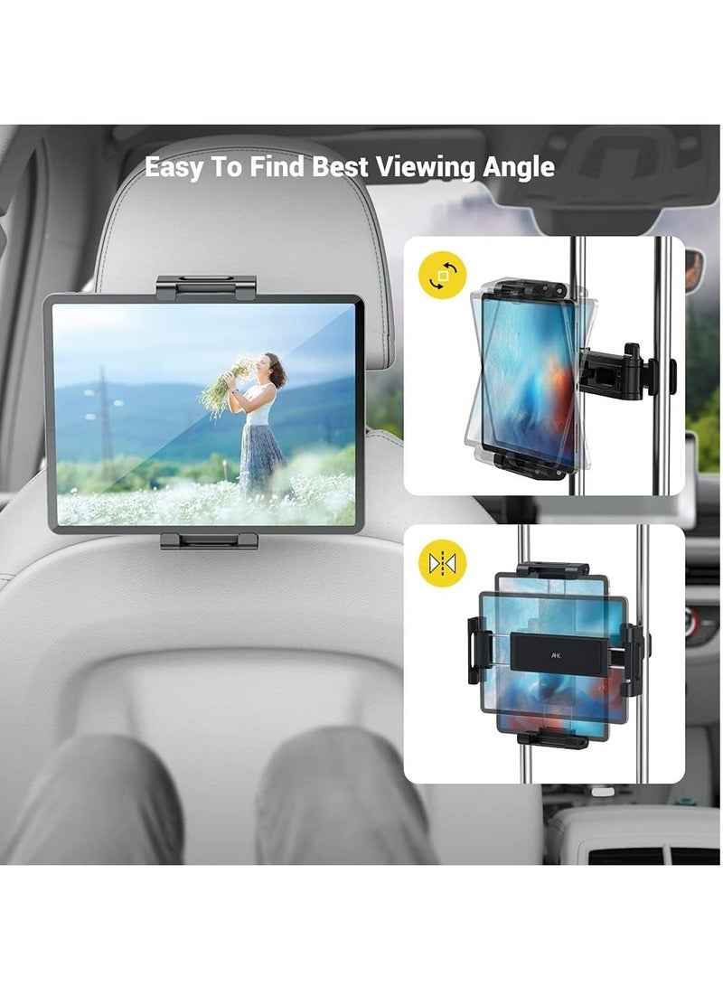 ميكسد حامل تثبيت على مسند رأس السيارة لأجهزة iPad Pro/Air/Mini اللوحية وأجهزة Nintendo Switch وiPhone وSamsung Galaxy/Note والهواتف الذكية المتوافقة مع الأجهزة مقاس 4.5 بوصة إلى 10 بوصة مع إمكانية الدوران 360 درجة - Image 3