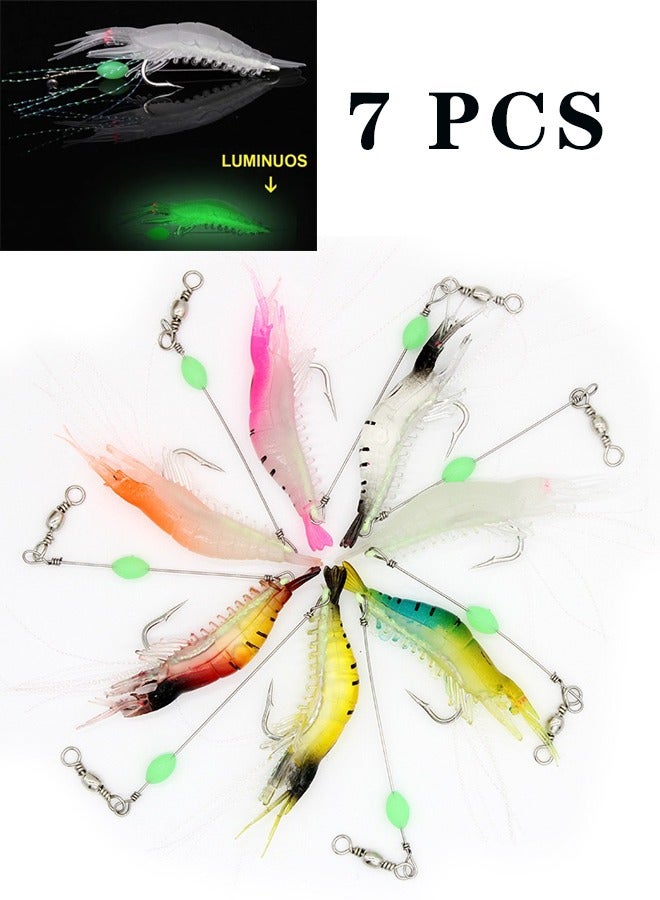 Generic 7-Piece Fishing Lures Soft Luminous Shrimp Lures Set, Shrimp Bait Set with Sharp Hooks, Fishing Tackle for Freshwater and Saltwater Bass Trout Catfish  - Image 1