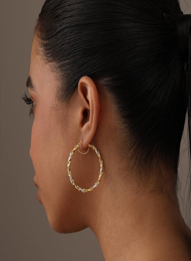 ليكالا أقراط حلقية بتصميم إيطالي خفيف الوزن بلونين من الفضة الإسترلينية من LeCalla للنساء، مقاس 40 مم - Image 2