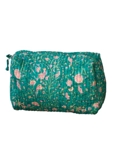 titli Cotton Handblock Utility Bags for Travelling LargeDark Green - Image 1