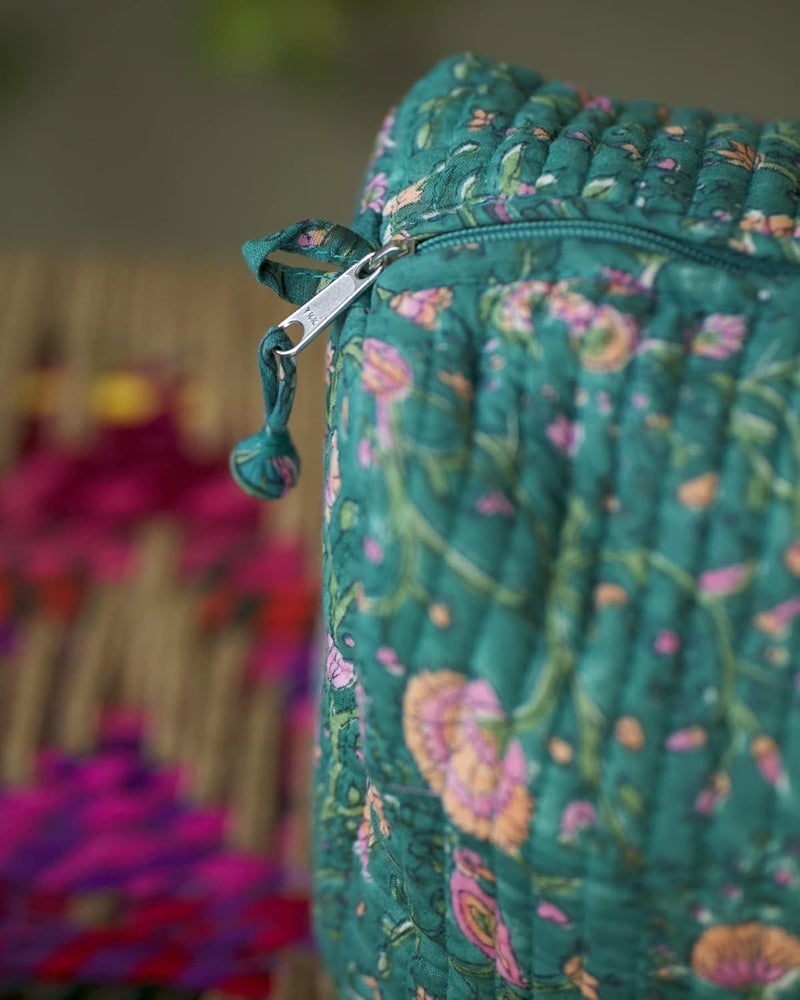titli Cotton Handblock Utility Bags for Travelling LargeDark Green - Image 2