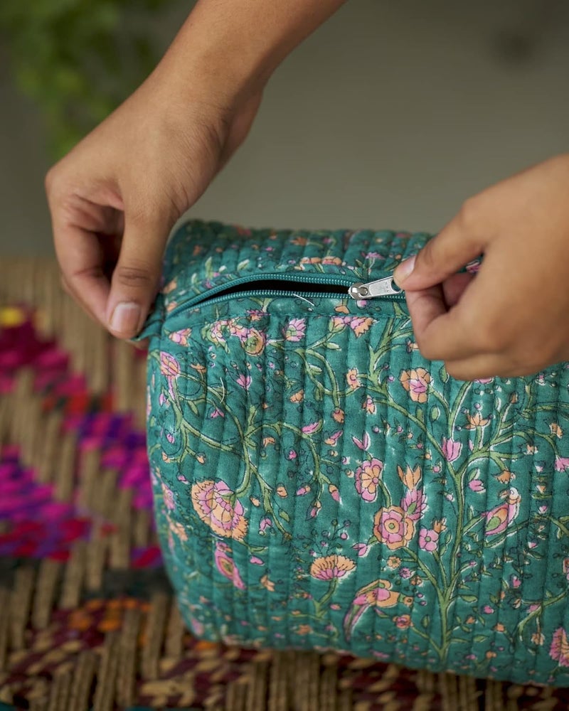 titli Cotton Handblock Utility Bags for Travelling LargeDark Green - Image 3