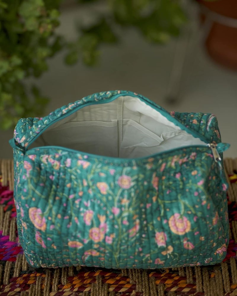 titli Cotton Handblock Utility Bags for Travelling LargeDark Green - Image 4