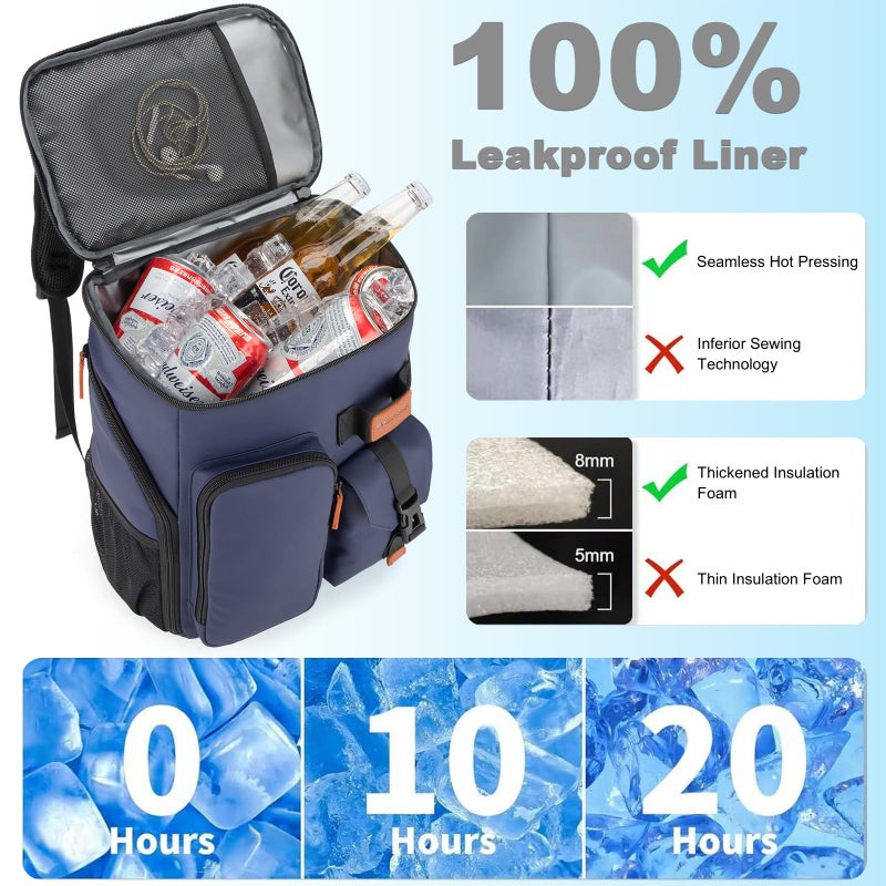 BAGPARKK Insulated Cooler Backpack,33 Cans Multifunctional Double Deck Leakproof Cooler Bag with Sternum Strap,Large Capacity Lightweight Travel Camping Beach Backpack Cooler Ice Chest for Men Women - Image 3