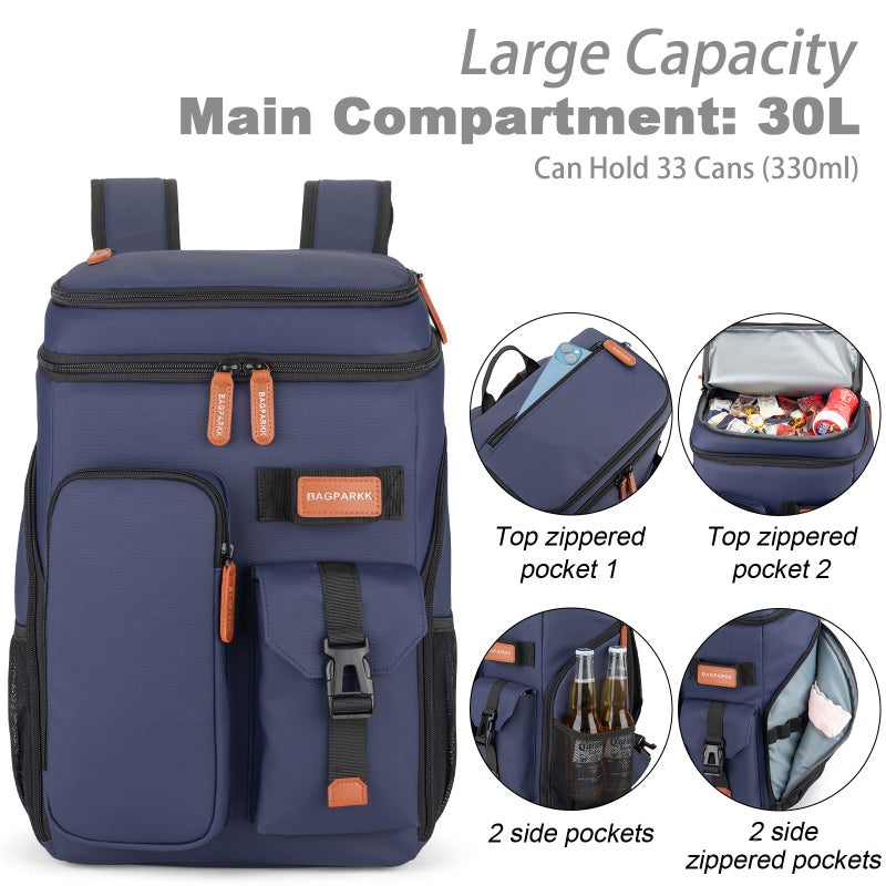 BAGPARKK Insulated Cooler Backpack,33 Cans Multifunctional Double Deck Leakproof Cooler Bag with Sternum Strap,Large Capacity Lightweight Travel Camping Beach Backpack Cooler Ice Chest for Men Women - Image 4