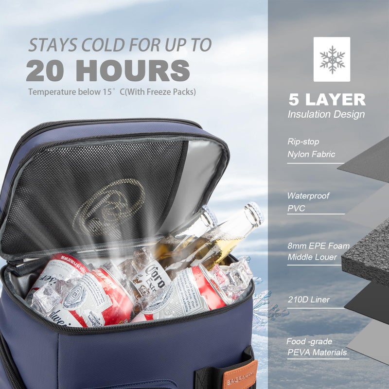 BAGPARKK Insulated Cooler Backpack,33 Cans Multifunctional Double Deck Leakproof Cooler Bag with Sternum Strap,Large Capacity Lightweight Travel Camping Beach Backpack Cooler Ice Chest for Men Women - Image 2