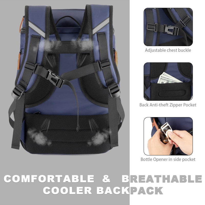 BAGPARKK Insulated Cooler Backpack,33 Cans Multifunctional Double Deck Leakproof Cooler Bag with Sternum Strap,Large Capacity Lightweight Travel Camping Beach Backpack Cooler Ice Chest for Men Women - Image 5
