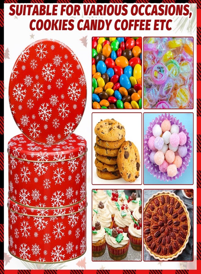 Suttmin 6 Pcs Christmas Cookie Tins with Lids 7 Inch Round Metal Snowflake Container Xmas Cookie Boxes Empty Holiday Decorative Tins for Gift Giving Baking Chocolate Snack Storage - Image 3