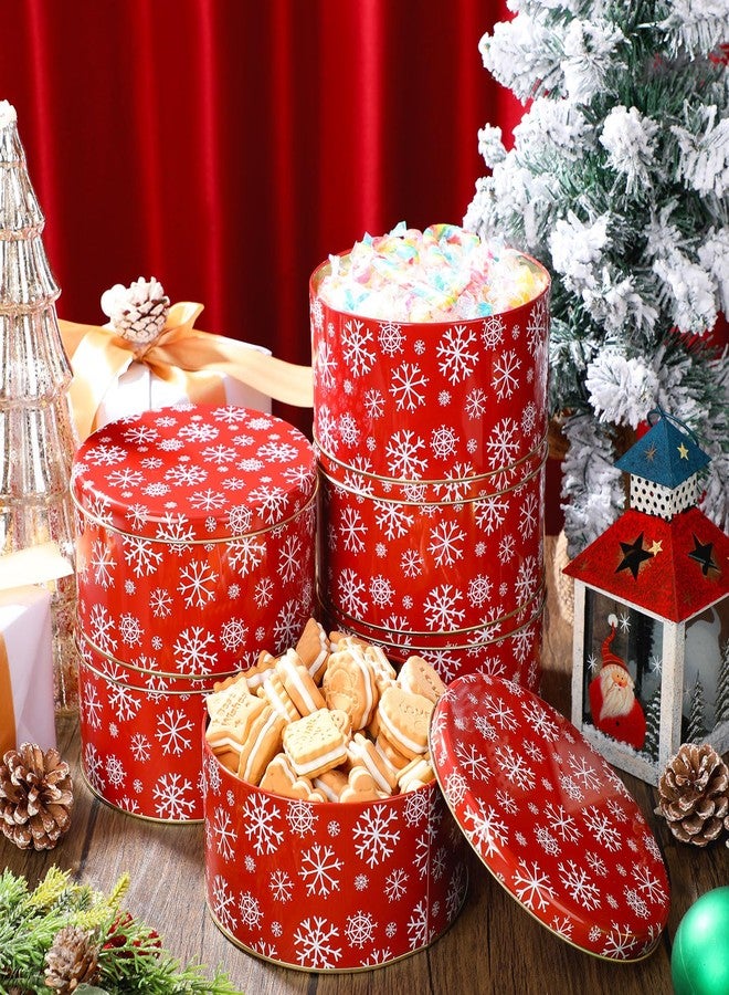 Suttmin 6 Pcs Christmas Cookie Tins with Lids 7 Inch Round Metal Snowflake Container Xmas Cookie Boxes Empty Holiday Decorative Tins for Gift Giving Baking Chocolate Snack Storage - Image 4