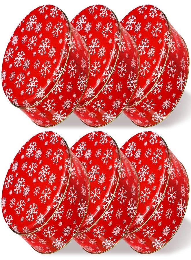 Suttmin 6 Pcs Christmas Cookie Tins with Lids 7 Inch Round Metal Snowflake Container Xmas Cookie Boxes Empty Holiday Decorative Tins for Gift Giving Baking Chocolate Snack Storage - Image 1