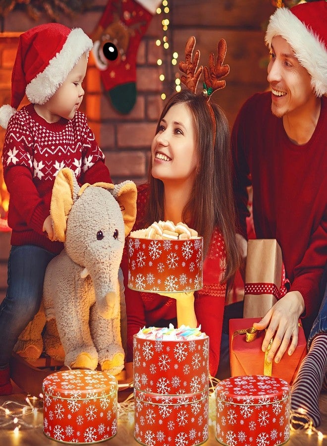 Suttmin 6 Pcs Christmas Cookie Tins with Lids 7 Inch Round Metal Snowflake Container Xmas Cookie Boxes Empty Holiday Decorative Tins for Gift Giving Baking Chocolate Snack Storage - Image 5