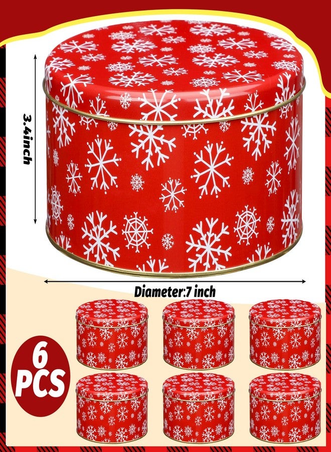 Suttmin 6 Pcs Christmas Cookie Tins with Lids 7 Inch Round Metal Snowflake Container Xmas Cookie Boxes Empty Holiday Decorative Tins for Gift Giving Baking Chocolate Snack Storage - Image 2