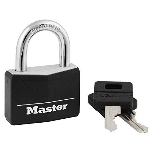 Master Lock Black Covered Aluminum Padlock Gym Locker Lock with Key for Indoor or Outdoor Use with Vinyl Weather Resistant Cover 141D