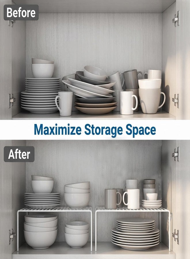 iPEGTOP Set of 4 Kitchen Cabinet Shelf Organizer, Medium (13 x 9.4 Inch) Bathroom Cabinet Organization Wire Shelf Rack, Rustproof Storage Space Saver Shelves for Countertops Pantries Utensils -White - Image 5