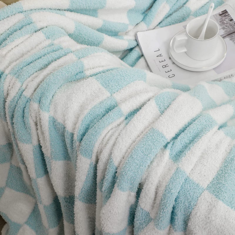 bearberry bearberry Fuzzy Checkerboard Grid Throw Blanket Soft Cozy Warm Microfiber All Season Blanket Decor for Couch Sofa Bed Travel Home (Baby Blue  50''x60'')  - Image 3