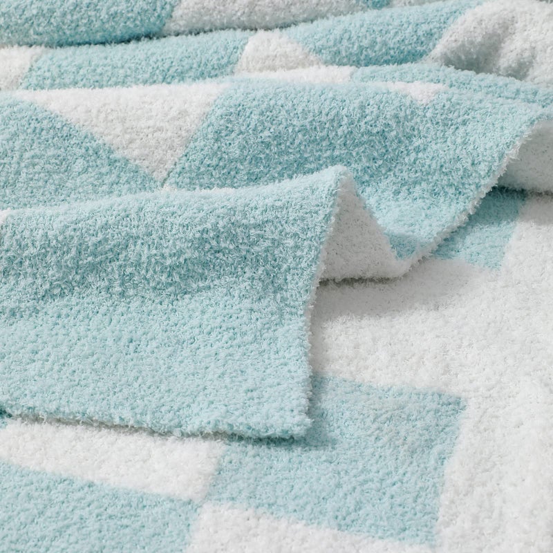 bearberry bearberry Fuzzy Checkerboard Grid Throw Blanket Soft Cozy Warm Microfiber All Season Blanket Decor for Couch Sofa Bed Travel Home (Baby Blue  50''x60'')  - Image 5