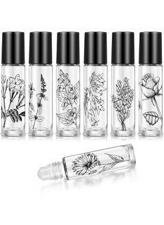 Patelai 10 Pieces Essential Oil Roller Bottles 10 ml Empty Roller Bottles for Essential Oils Lip Oil, Glass Refillable Oil Container Printed with Patterns 