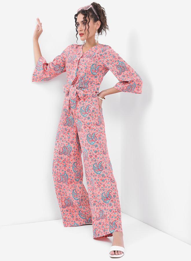 Vishudh Paisley Print Waist Tie Up Top & Palazzo Pants Co-Ords by Styli  - Image 4