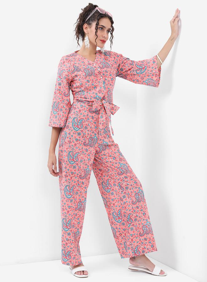 Vishudh Paisley Print Waist Tie Up Top & Palazzo Pants Co-Ords by Styli  - Image 1