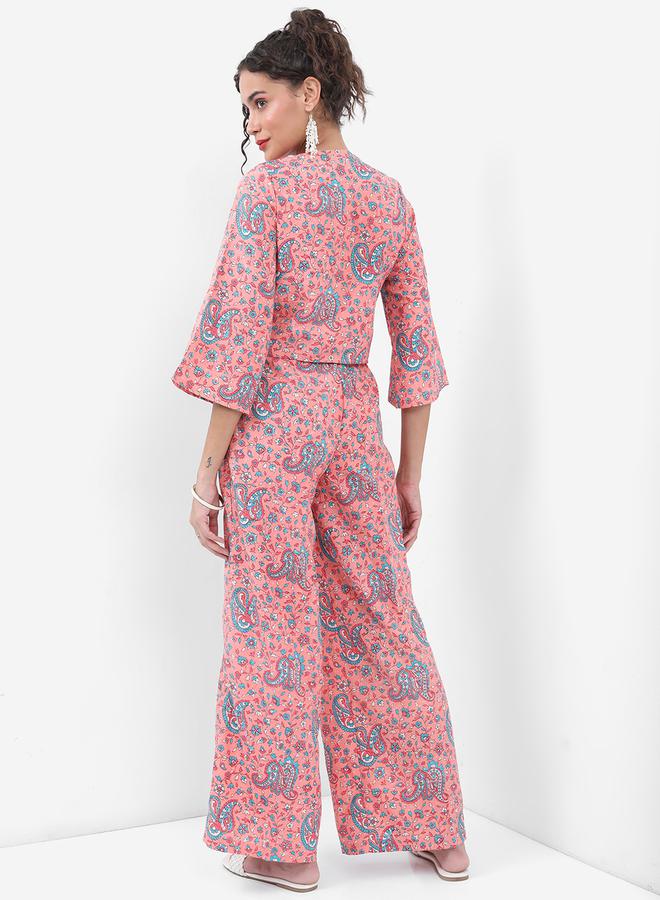 Vishudh Paisley Print Waist Tie Up Top & Palazzo Pants Co-Ords by Styli  - Image 3
