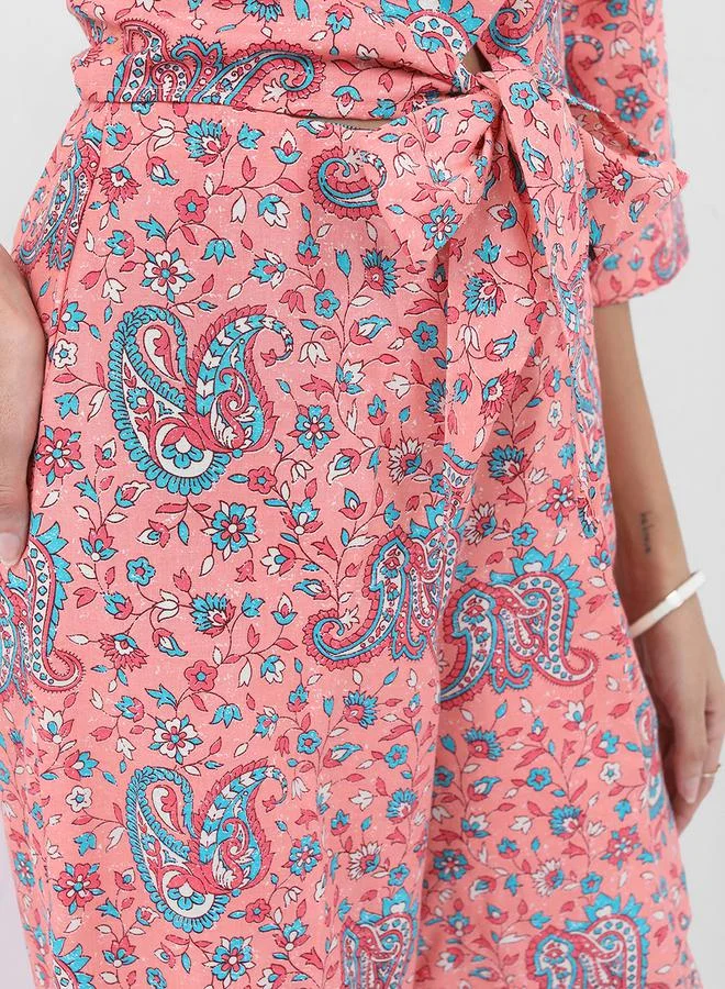 Vishudh Paisley Print Waist Tie Up Top & Palazzo Pants Co-Ords by Styli