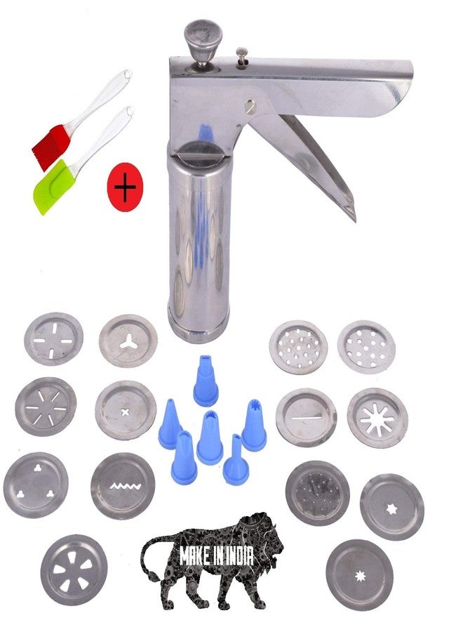 Dweezhet Stainless Steel Cookie Press, Farsan Sev Maker Includes 15 Cookie Disc Shapes Jali 6-Nozzle - Image 1
