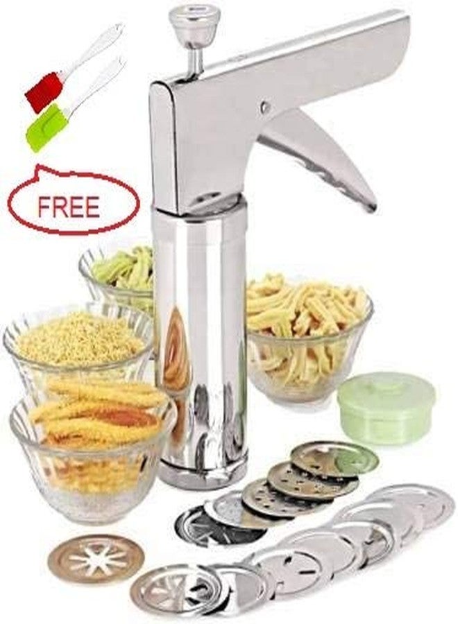 Dweezhet Stainless Steel Cookie Press, Farsan Sev Maker Includes 15 Cookie Disc Shapes Jali 6-Nozzle - Image 2