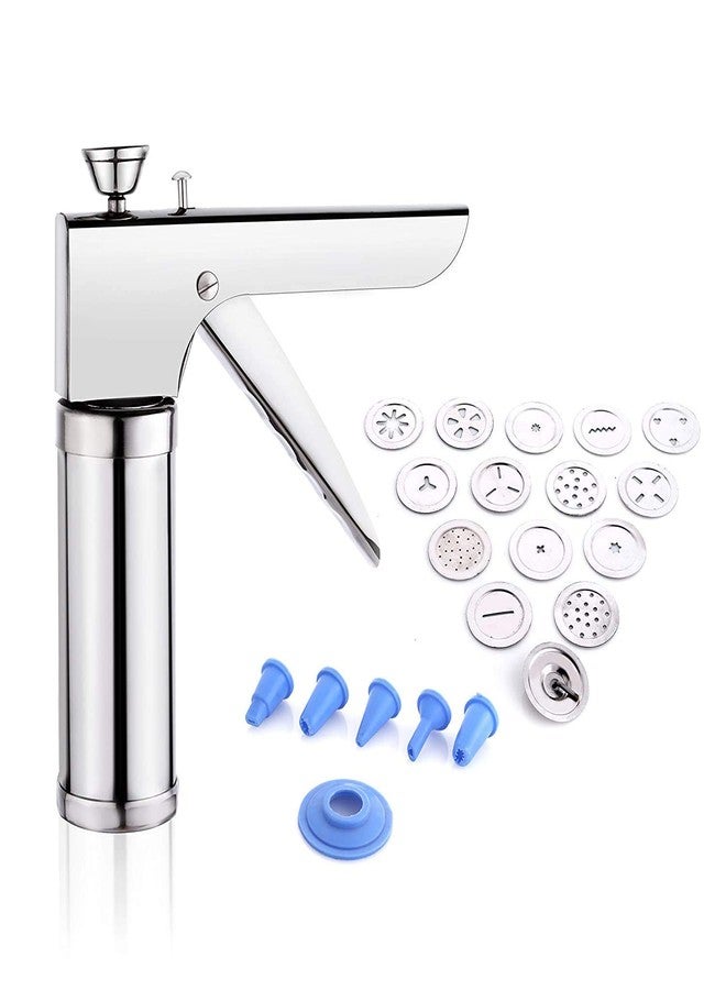 Dweezhet Stainless Steel Cookie Press, Farsan Sev Maker Includes 15 Cookie Disc Shapes Jali 6-Nozzle - Image 4