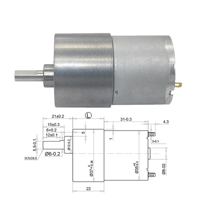 محرك تروس DC JGB37-3530 بجهد 12/24 فولت، سرعة دوران 4RPM إلى 1600 RPM، عزم دوران عالي، محور متمركز، مخصص لأجهزة السيارات الذكية (1000RPM، 24V) - Image 3