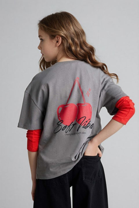 Grey Girl Girl Regular Fit Short Sleeve T-Shirt Casual