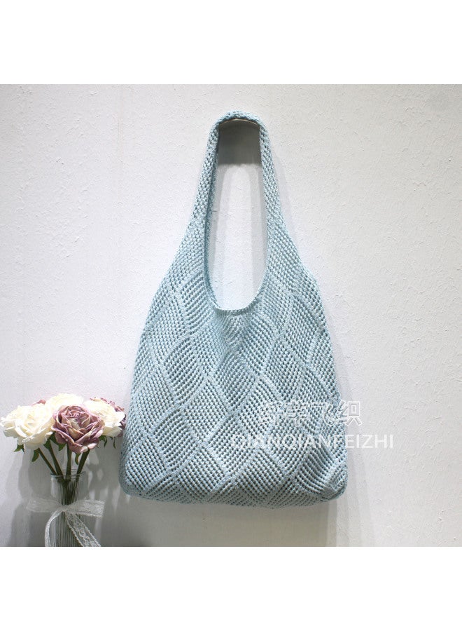 Lazy Style Bag Women's Spring And Summer Satchel Hollow Knitted Bag Shoulder Bag Woven Bag Shopping Bag-Color:Chestnut Yellow-Dimensions:39x61 (including Handle) - Image 3