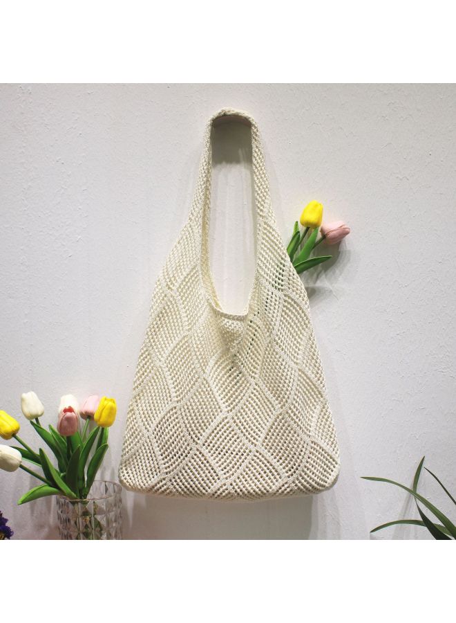 Lazy Style Bag Women's Spring And Summer Satchel Hollow Knitted Bag Shoulder Bag Woven Bag Shopping Bag-Color:Chestnut Yellow-Dimensions:39x61 (including Handle) - Image 2