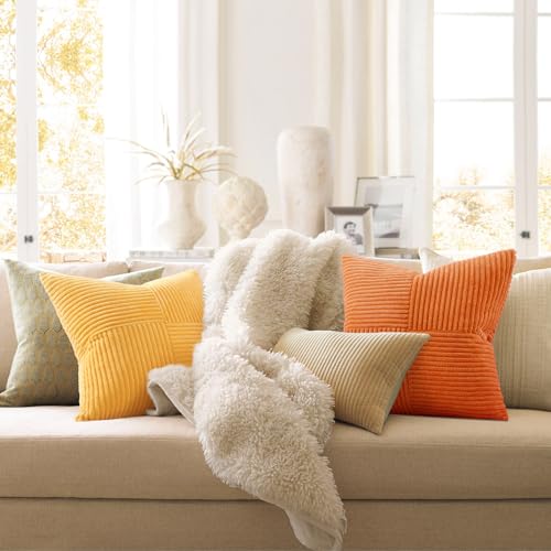 Topfinel Fall Burnt Orange Decorative Throw Pillows Covers 20x20 Inch Set of 4Rustic Corduroy Square Pillow CasesWestern Farmhouse Cushion Cover for Couch Sofa BedroomTerracottaRustYellow - Image 3