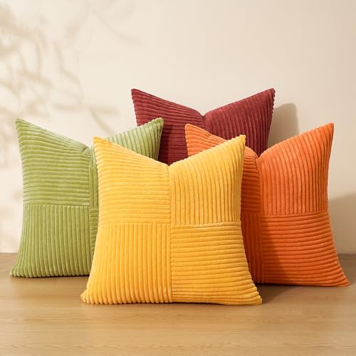Topfinel Fall Burnt Orange Decorative Throw Pillows Covers 20x20 Inch Set of 4Rustic Corduroy Square Pillow CasesWestern Farmhouse Cushion Cover for Couch Sofa BedroomTerracottaRustYellow - Image 1