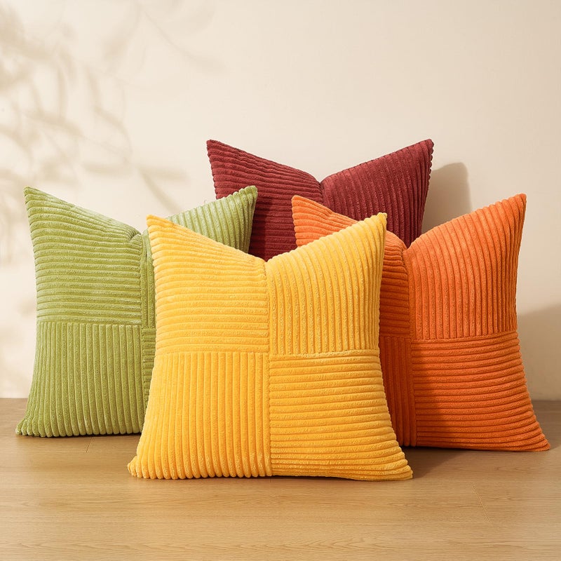 Topfinel Fall Burnt Orange Decorative Throw Pillows Covers 20x20 Inch Set of 4Rustic Corduroy Square Pillow CasesWestern Farmhouse Cushion Cover for Couch Sofa BedroomTerracottaRustYellow - Image 2