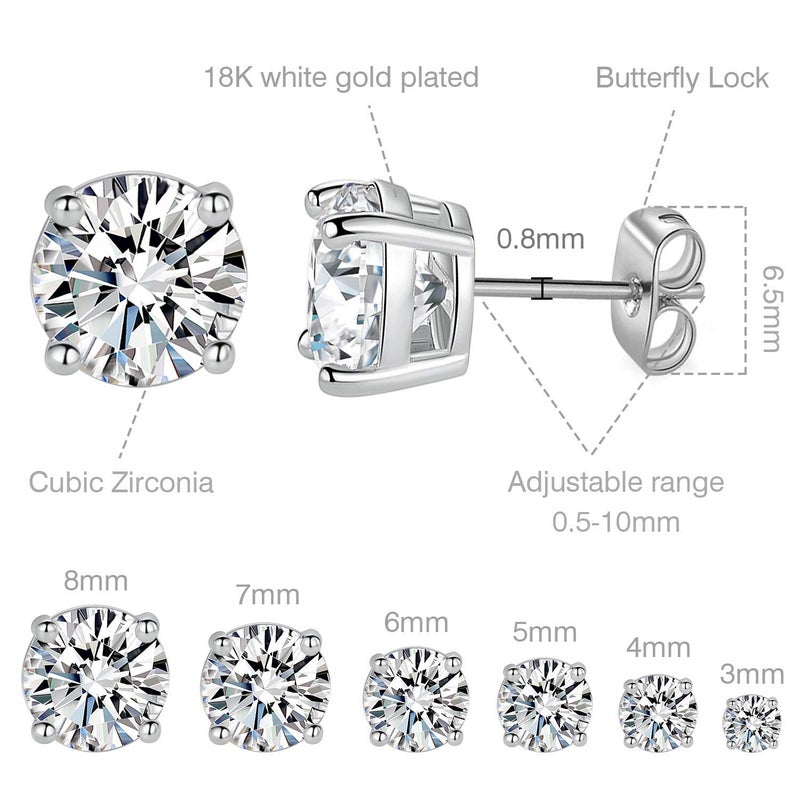 MDFUN 18K White Gold Plated 4 Pong Round Clear Cubic Zirconia Stud Earring Pack of 6 Pairs (6 Pairs) - Image 3
