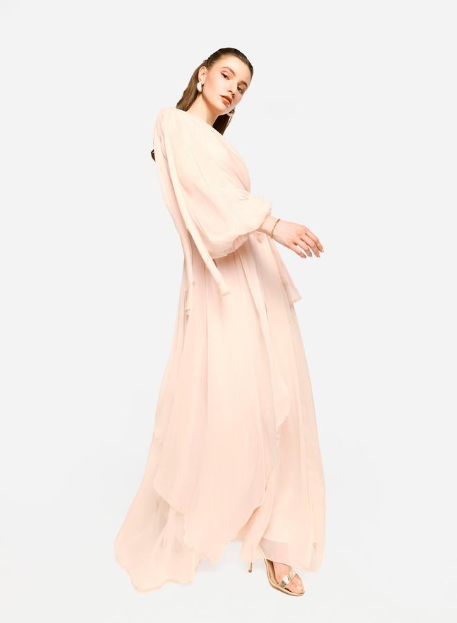 House of Moda Pleated Balloon Sleeve Waist Tie-Up A-Line Maxi Dress - Image 5