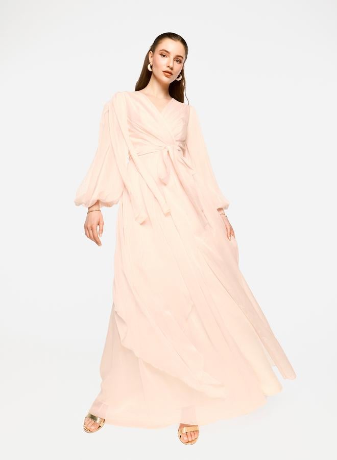 House of Moda Pleated Balloon Sleeve Waist Tie-Up A-Line Maxi Dress - Image 1