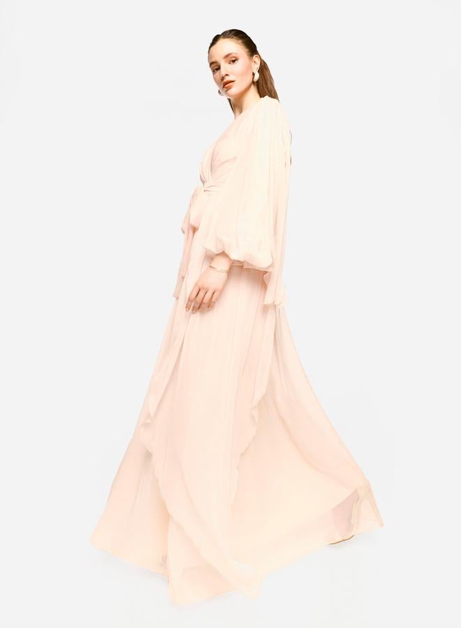 House of Moda Pleated Balloon Sleeve Waist Tie-Up A-Line Maxi Dress - Image 4