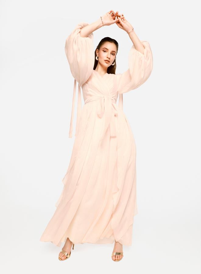 House of Moda Pleated Balloon Sleeve Waist Tie-Up A-Line Maxi Dress - Image 3